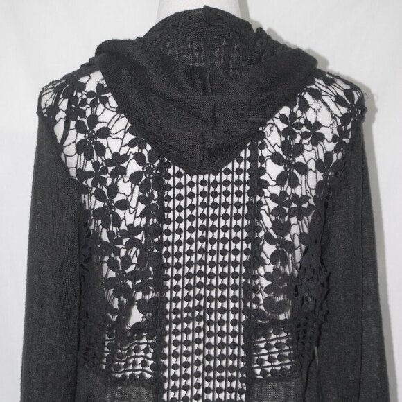 Cardigan Hoodie Duster Sheer Open Front Black Sweater haute monie Womens Large - Picture 4 of 7